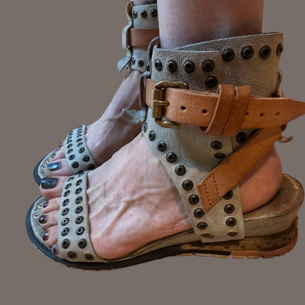 A.S.98 Gray and Tan Gladiator Sandals